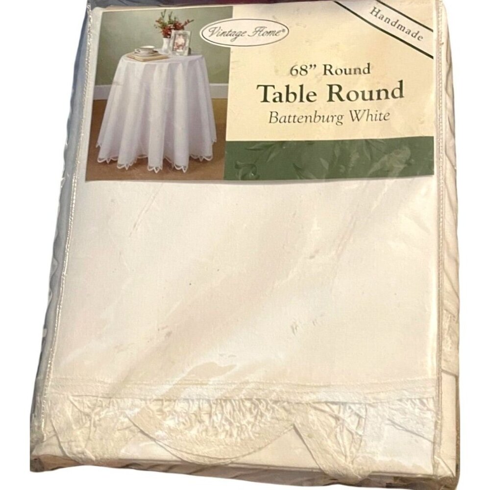 Vintage Home Tablecloth Handmade 68" Round Battenburg White 100% Cotton Sealed - Picture 9 of 9